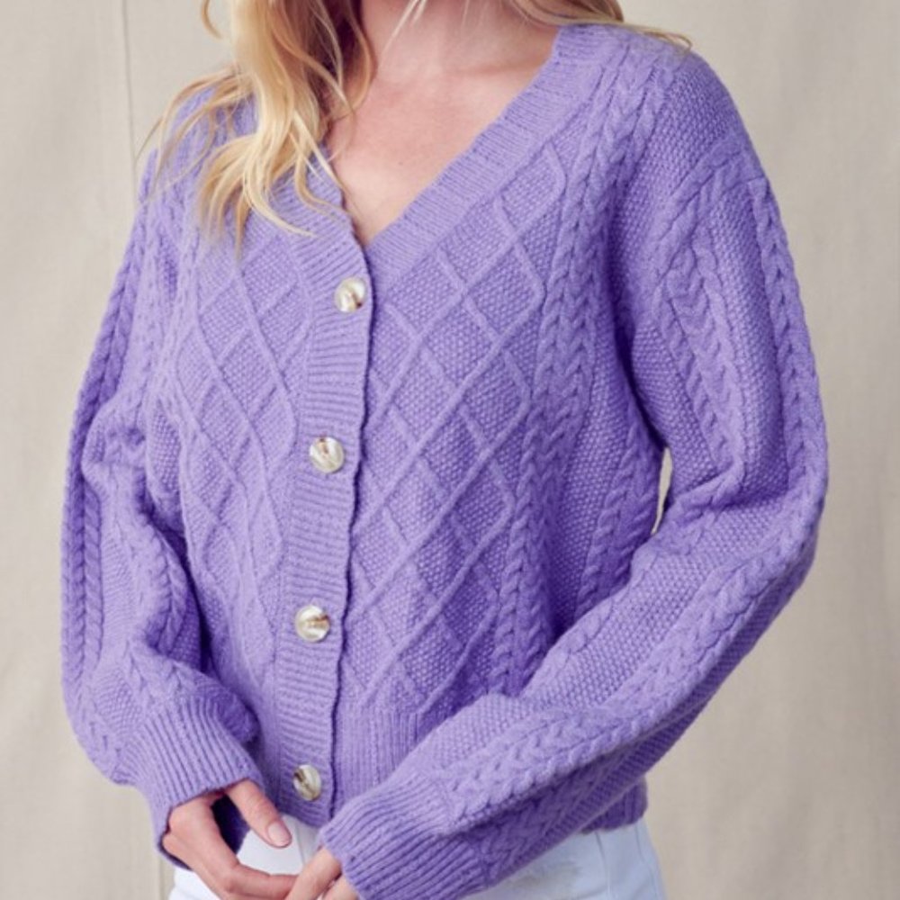 &merci Chunky Mixed Cable-Knit Cardigan